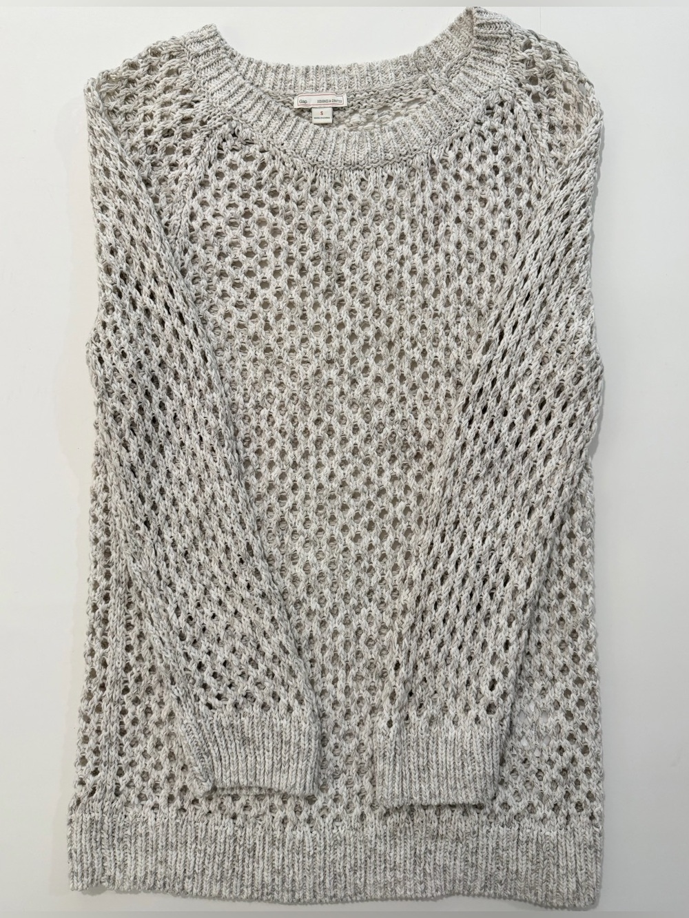 Oatmeal Beige Open Knit Cotton Sweater Women’s Small